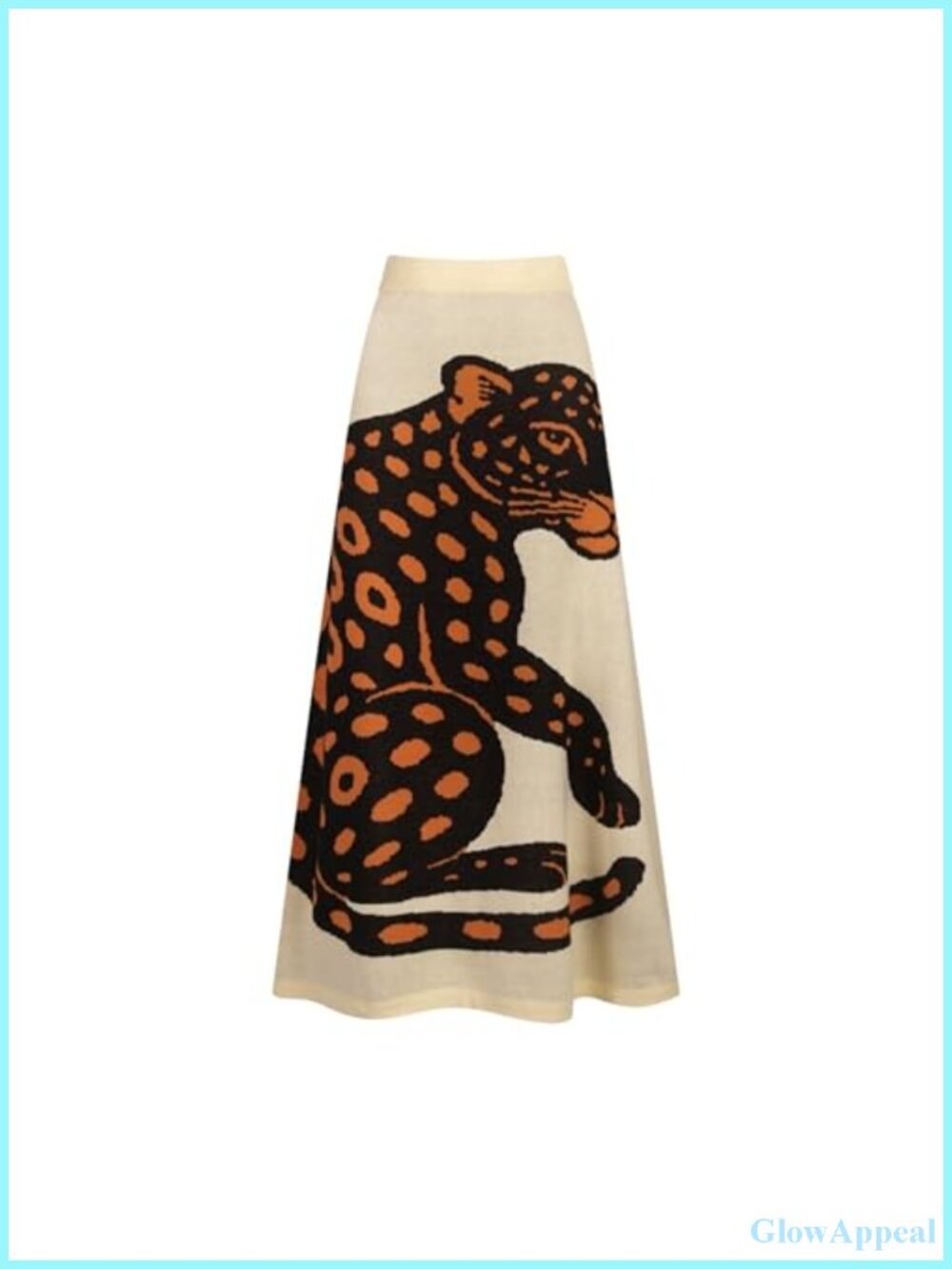 OXKnitstore 100% Cotton Knitted Midi Skirt High Waist A-Line Retro Leopard Women
